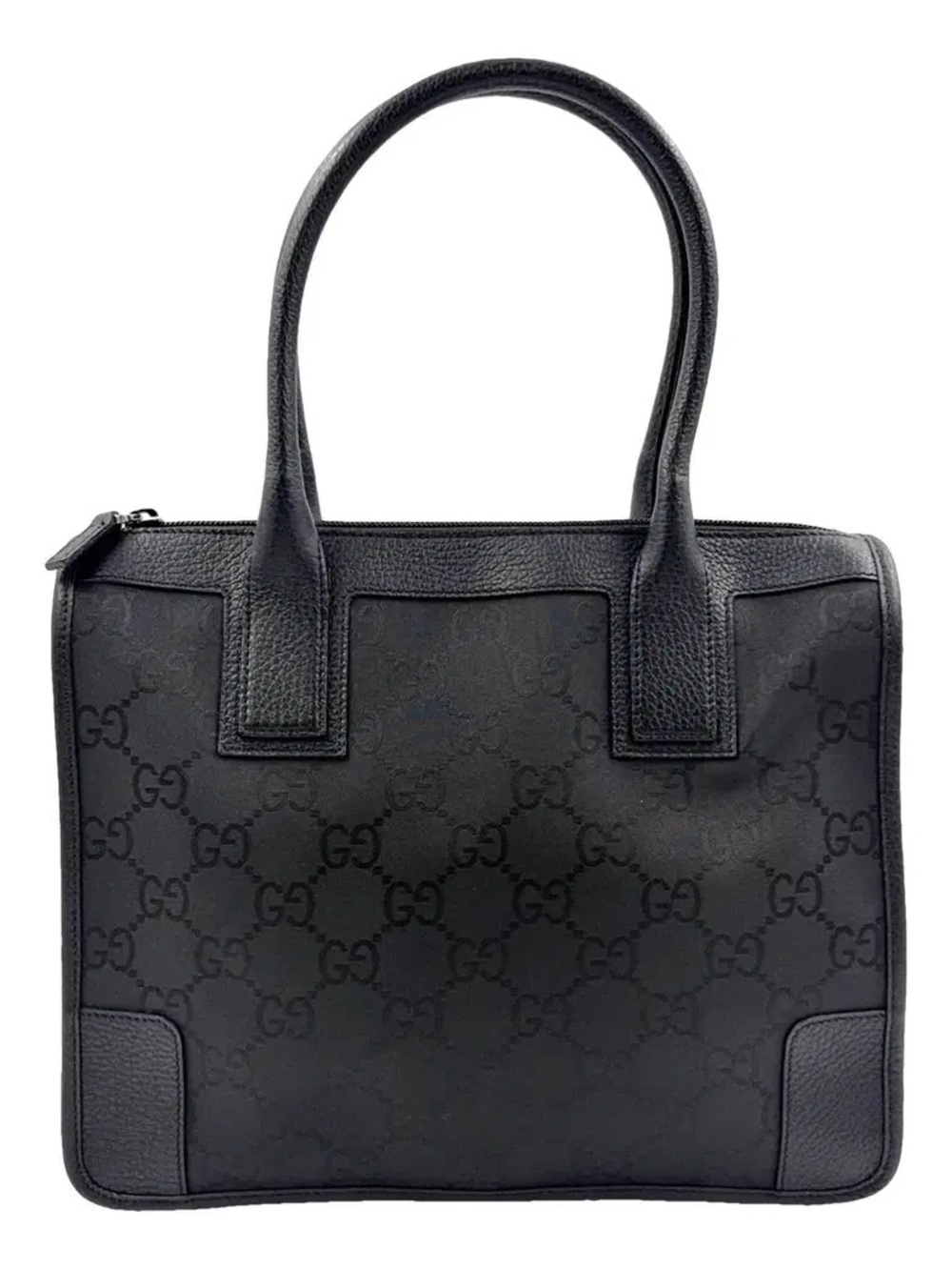 Vintage Gucci Tom Ford Y2K GG Supreme Monogram Leather Trim Top Handle Tote Bag